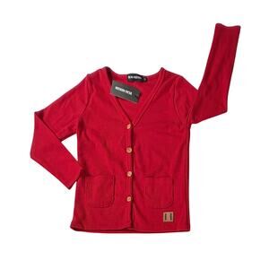 Beau Hudson Red Ribbed Knit Cardigan Unisex AU3 US 3T Casual Kids Button Up NWT